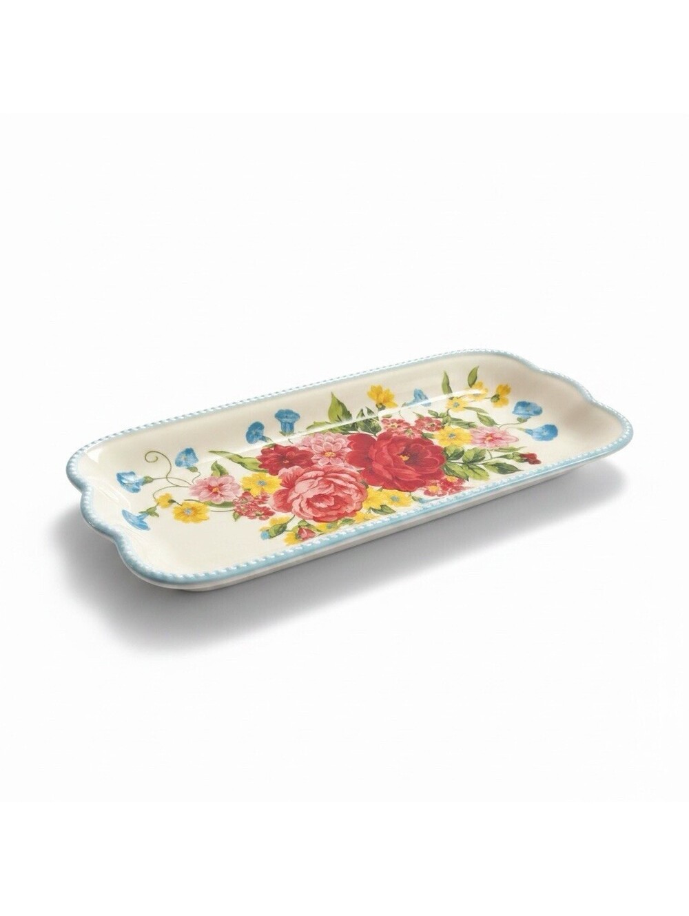 The Pioneer Woman Sweet Rose Ceramic Rectangular Serving Platter 15.8 in X 7